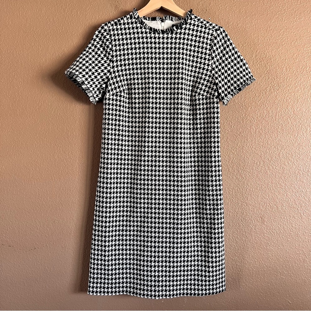Violets & Roses Houndstooth Sheath Midi Dress Crew Neck Short Sleeve Size 2 NWT